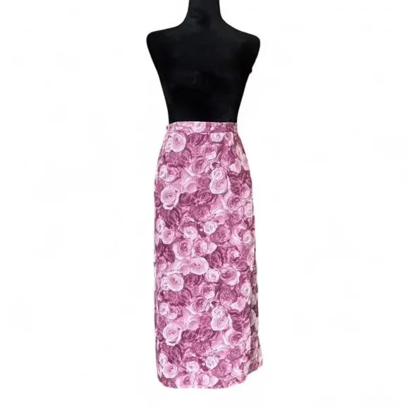 90s Sag Harbor Pink Rose Wrap Midi Skirt – Cottagecore FloralXXL - Picture 1 of 8